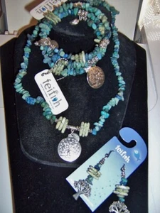 FEIFISH NECKLACE  bracelet earrings set Tree of life for wildlife set turquoise - Picture 1 of 7