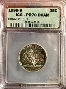 1999 S Clad 25C Connecticut State Quarter ICG PR70 DCAM - Picture 1 of 2