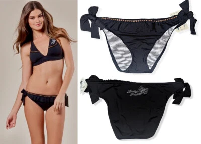 Traje de baño Lucky Brand negro con volantes Lucky You con corbata lateral parte inferior de bikini M Foto 1 de 4