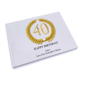 Personalised 40th Birthday Gift for Him Guest Book Gold Wreath Design GB-108
