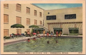 Tarjeta postal vintage 1948 WINNEMUCCA, Nevada SONOMA INN escena de piscina / lino Curteich - Imagen 1 de 2