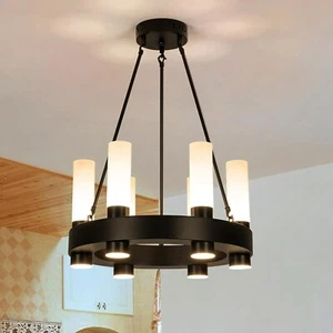 Daoseolo 6 Lights Farmhouse Chandelier, Black Wagon Wheel Pendant Light 215 - Picture 1 of 7