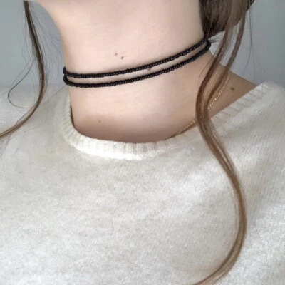 Collar Gargantilla Semilla Negra Cuentas Dbl Hilo Delicadas Capas Hecho a Mano EE. UU. Y2k Foto 1 de 4