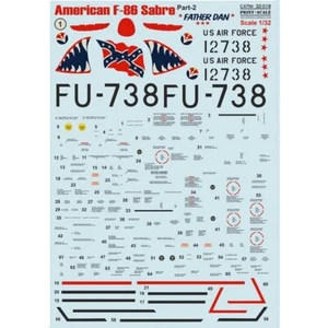 North American F-86 Sabre Parte 2 - Juego de calcomanías de 2,5 hojas escala de impresión 1:32 32-018 - Imagen 1 de 4