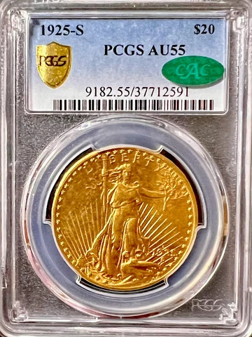 1925-S $20 Gold Saint Gaudens Double Eagle PCGS AU55 (CAC) Cover