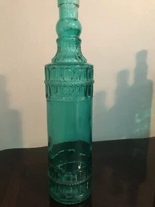 Dekorative türkisfarbene Glasflasche geprägtes Seil Design Wohndeko 12 Zoll Sammlerstück - Bild 1 von 11