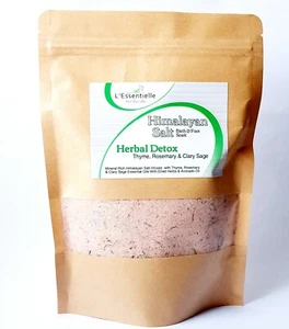 Himalayan Salt Bath Soak Herbal, Rosemary, Thyme, Clary Sage Essential Oils 500g - Picture 1 of 4