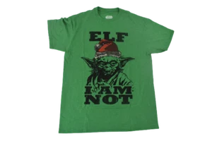 Star Wars Mens Yoda An Elf I Am Not Funny Christmas Green Shirt New M, XL - Picture 1 of 5