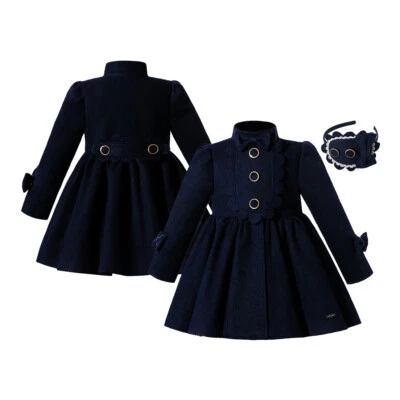 Kids Girls Vintage Winter Warm Dress Coat Thick Jacket Navy Blue 2-12Y Outwear - Image 1 of 4