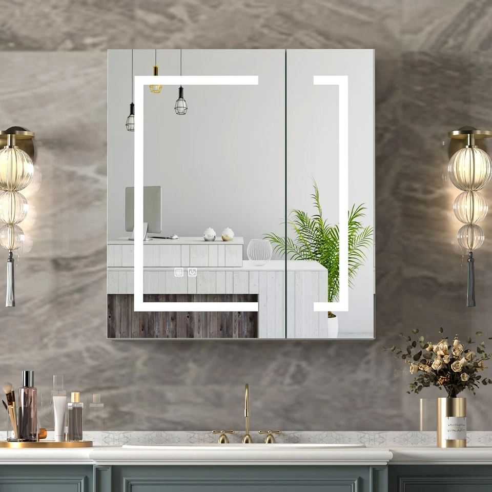 24”*26” Bathroom Medicine Cabinet With LED Light, Wall Mounted Mirror Cabinet - Image 1 of 4