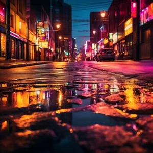 Urban Photography Neon Night City Large Unframed Wall art print - 24 x 24 in - Picture 1 of 1