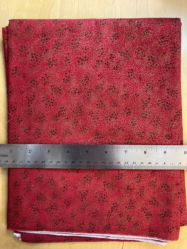 Red w Gold Metallic Sparkles Flower Fairies Fairy Dust Fabric Cicely Mary Barker - Image 1 of 1