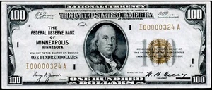 1929 $100 🇺🇸 ( Brown Seal )(( MINNEAPOLIS )) Very Low Serial Number (( RARE )) - Picture 1 of 7