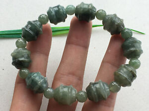 Certified 100% Natural 13mm jade Carving Jadeite Carved moire bead Bracelet 4673