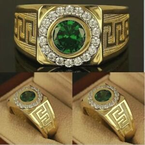 Mens Simulated Emerald Gold Gemstone Wedding Party Ring Fashion Jewelry Size 9 