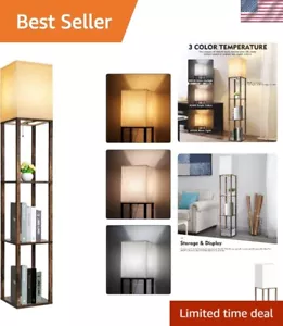 Rustic Brown LED Floor Lamp with Shelves - 3 Color Temperatures for Home Decor - Picture 1 of 10
