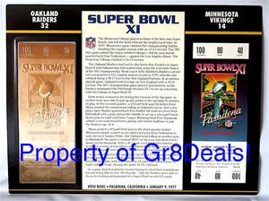 SUPER BOWL 11 ~ RAIDERS vs VIKINGS ~ NFL 22 KT GOLD SB XI TICKET Willabee & Ward - Picture 1 of 1