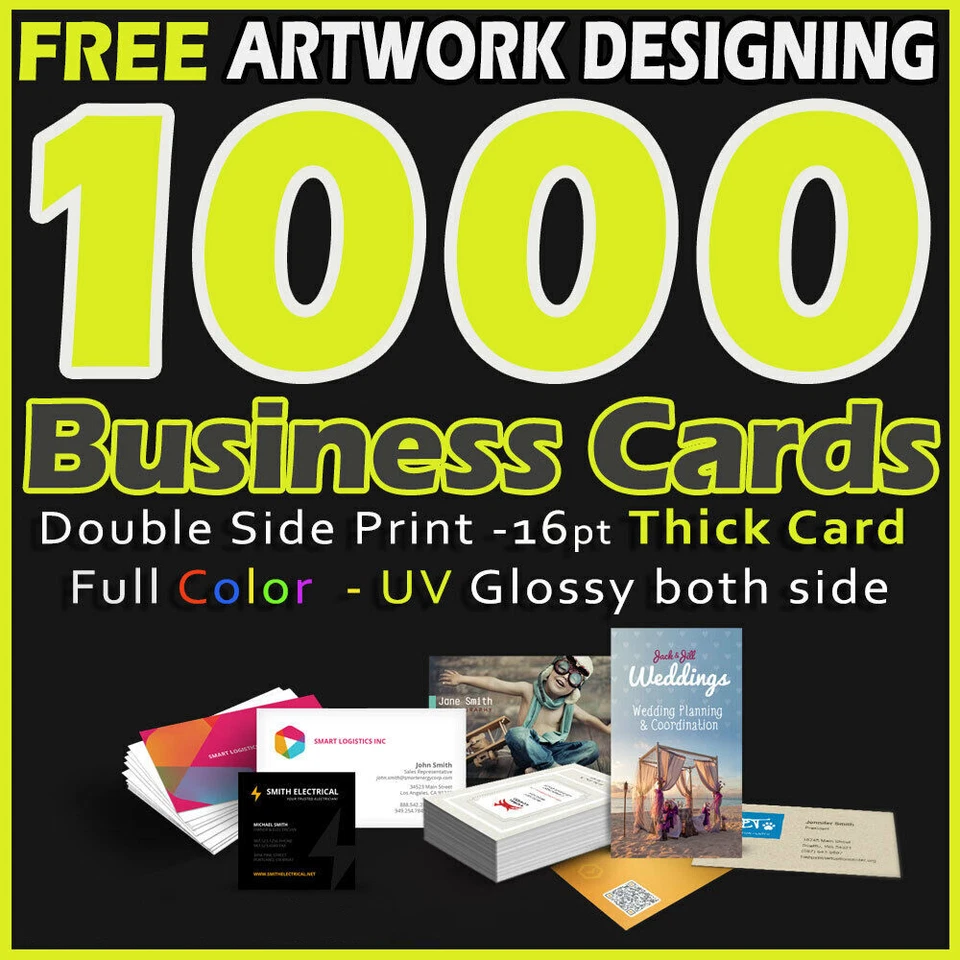 1000 Business Cards Full Color 2 Side Printing UV Coated-Free Design - Image 1 of 1