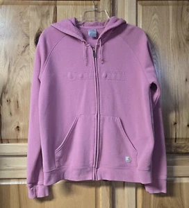 Carhartt Women's Zip Up Hoodie L Large Pink Embroidered  - Picture 1 of 10