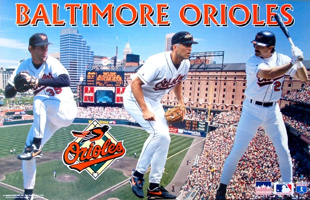 Baltimore Orioles Trio 1995 22x34 POSTER - Mike Mussina, Cal Ripken Jr, Palmeiro - Image 1 of 1
