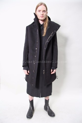 THAMANYAH FW13 Cappotto pesante con cappuccio in lana nera taglia 44 Rick Owens Protegge
