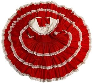 VTG Lilo California Full Circle Ruffle Pageant Lace Red Party Dress Size 8 USA - Picture 1 of 11