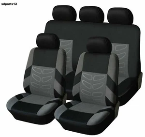 Adapté à Nissan Peugeot Audi Housses Jeu Complet Couvre Siège Gris-Noir Tissu - Afbeelding 1 van 6