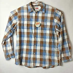 Wrangler Indigo Plaid Men's Long Sleeve Button Down Shirt Size XL Brown Blue - Picture 1 of 6