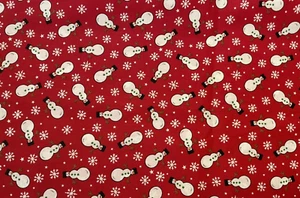 Snowmen and Snowflakes on Red Fabric Trena Hegdahl Holiday Craft BTFQ OOP - Picture 1 of 2