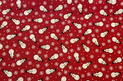 Muñecos de nieve y copos de nieve en tela roja Trena Hegdahl artesanía navideña BTFQ FUERA DE STOCK Foto 1 de 2