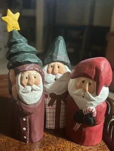 Eddie Walker Midwest of Cannon Falls Carved Folk Art Santa Figures Set of 3 - Picture 1 of 10