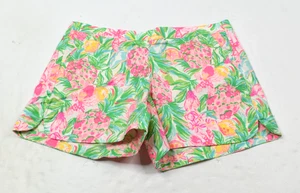 Lilly Pulitzer Ocean View Shorts Womens Medium Green Pink Floral Mid-Rise Beach - Picture 1 of 12