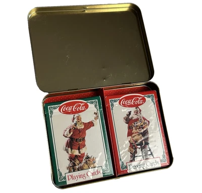 Coca Cola Christmas Santa Nostalgia Playing Cards With Tin Vintage 1994 Used - Image 1 of 4