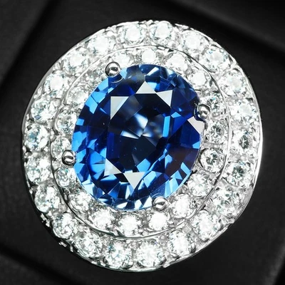 Luxurious Vivid Blue Sapphire 7Ct 925 Sterling Silver White Gold Rings Size 6.5 - Image 1 of 4