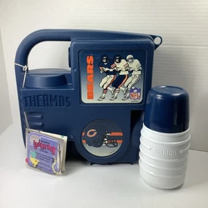 Porta pranzo vintage Chicago Bears NFL plastica anni 90 thermos con etichette - Foto 1 di 13