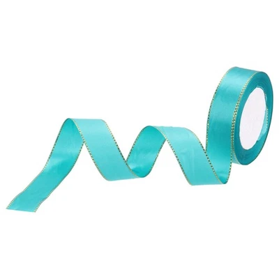 1" 25 Yard Wide Satin Ribbon with Gold Edges Grosgrain Ribbon Peacock Blue - Image 1 of 4