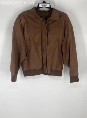 Adventure Bound Womens Brown Leather Long Sleeve Full-Zip Bomber Jacket Size M - Image 1 of 4