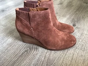 Lucky Brand Womens Zorla Nubuck Brown Wedge Ankle Bootie Size 8.5 M - Picture 1 of 14