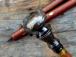 ANTIQUE BRASS VICTORIAN HEAD HANDLE VINTAGE STYLE WOODEN WALKING STICK - Picture 1 of 6
