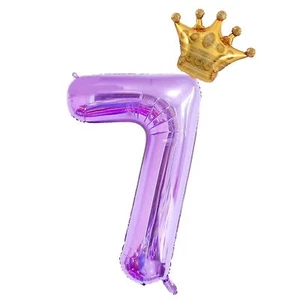 40Inch Purple Number 7 Crown Balloons Set 7th Birthday Balloons for Girls Wed... - Picture 1 of 4