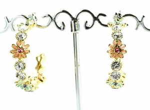 Gold Tone Crystal Cubic Zirconia Diamante Enamel Hoop Earrings Ear Stud Design - Picture 1 of 5