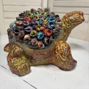 Small Turtle Concrete Cement Garden Statue Shell Bedazzled Art Studio 6” - Picture 1 of 16
