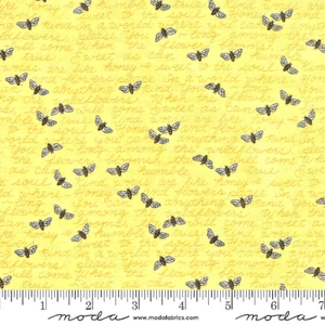 MODA FABRICS WITH#56084 12 "HONEY & LAVENDER" OVER ALL BEES & WORDS PRINT BTY - Picture 1 of 1