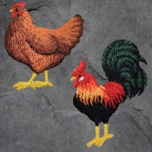 Hahn Huhn Aufnäher Set - Hahn, Henne, Bauernhof, Geflügel, Bauernabzeichen (Aufbügeln) - Bild 1 von 1
