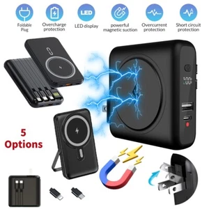 Magnetic Power Bank 20000mAh Portable Magsafe Charger Built in Cables for iPhone - Picture 1 of 61