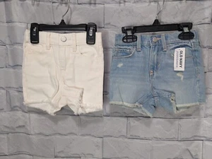 Pantalones Cortos de Jean Niñas Jóvenes Azul Marino Antiguo Denim Borde Crudo Azul Lavado Claro y Blanco Talla 2T - Imagen 1 de 15
