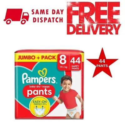 Pampers Baby-Dry Nappy Pants Size 8 19kg+ Jumbo+ 44 Pack Easy-On Perfect Fit Uk • 16.71£