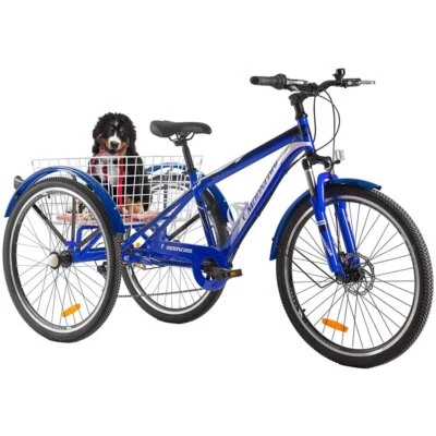 Triciclo de montanha adulto 24/26/27,5 polegadas, triciclo cruzador de 7 velocidades, MTB com cesta - Imagem 1 de 4