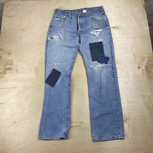 Levi’s 501 Blue Jeans MENS 33x31 Repair Patch Denim Button Fly - Picture 1 of 17