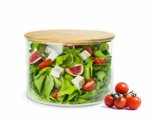 Glasschale mit Holzdeckel Salatschale Buchenholz 20cm Schale Schüssel Glasdose - Bild 1 von 6